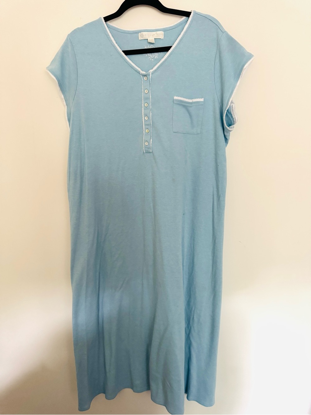 Eileen West Light Blue Cotton Nightgown with Button Henley